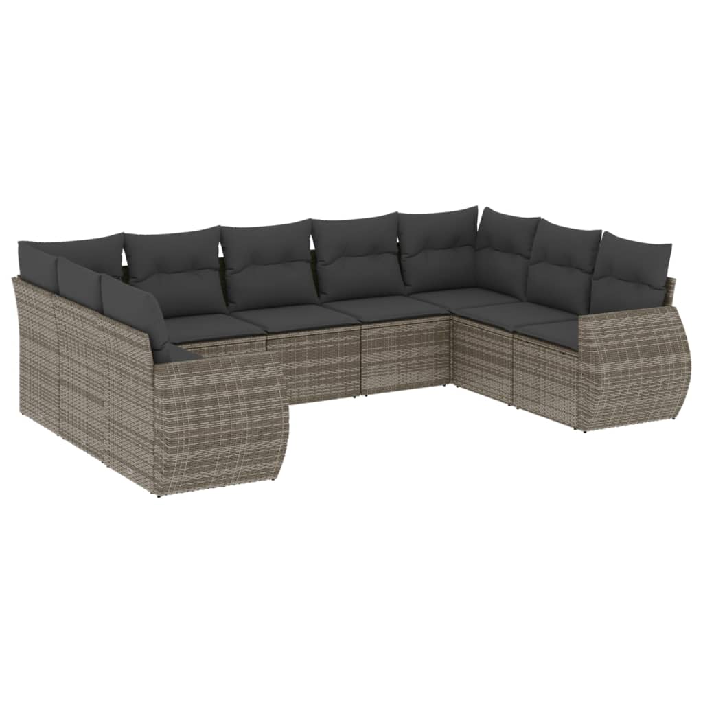 Set Divano da Giardino 9 pz con Cuscini Grigio in Polyrattan - homemem39