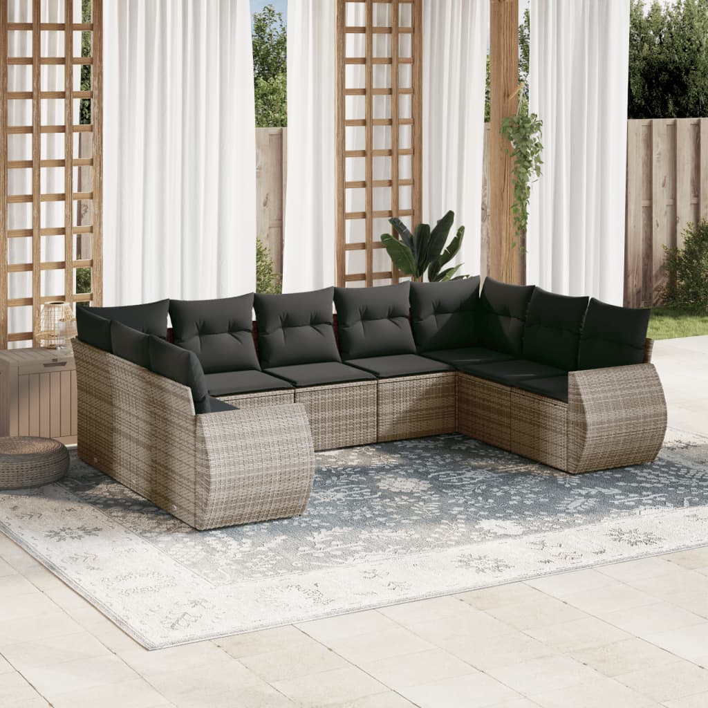 Set Divano da Giardino 9 pz con Cuscini Grigio in Polyrattan - homemem39