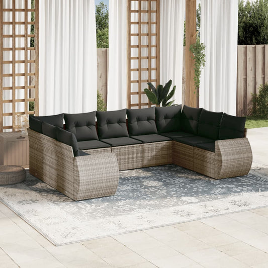 Set Divano da Giardino 9 pz con Cuscini Grigio in Polyrattan - homemem39