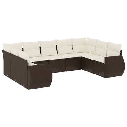 Set Divani da Giardino 9pz con Cuscini Marrone in Polyrattan - homemem39