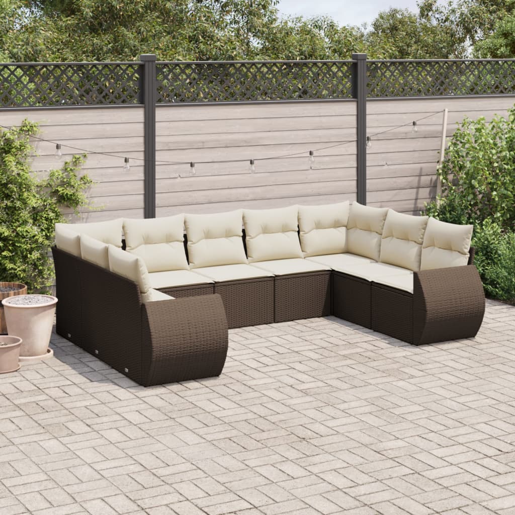 Set Divani da Giardino 9pz con Cuscini Marrone in Polyrattan - homemem39