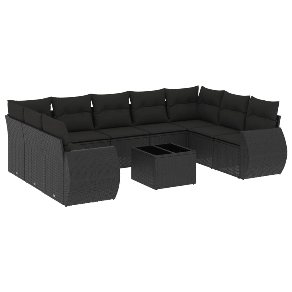 Set Divani da Giardino 10pz con Cuscini in Polyrattan Nero - homemem39