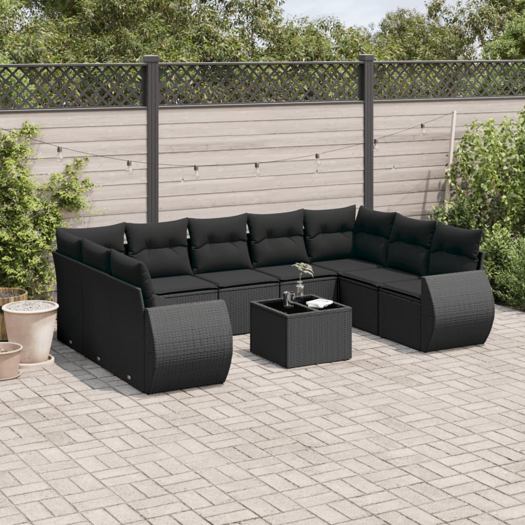 Set Divani da Giardino 10pz con Cuscini in Polyrattan Nero - homemem39