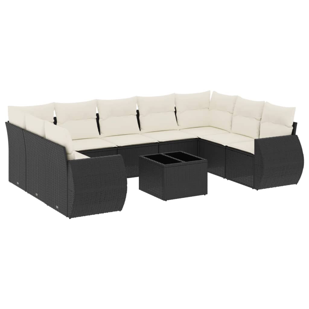 Set Divani da Giardino 10pz con Cuscini in Polyrattan Nero - homemem39