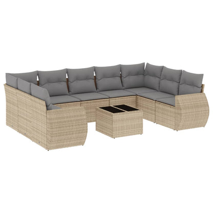 Set Divano da Giardino 10 pz con Cuscini Beige in Polyrattan