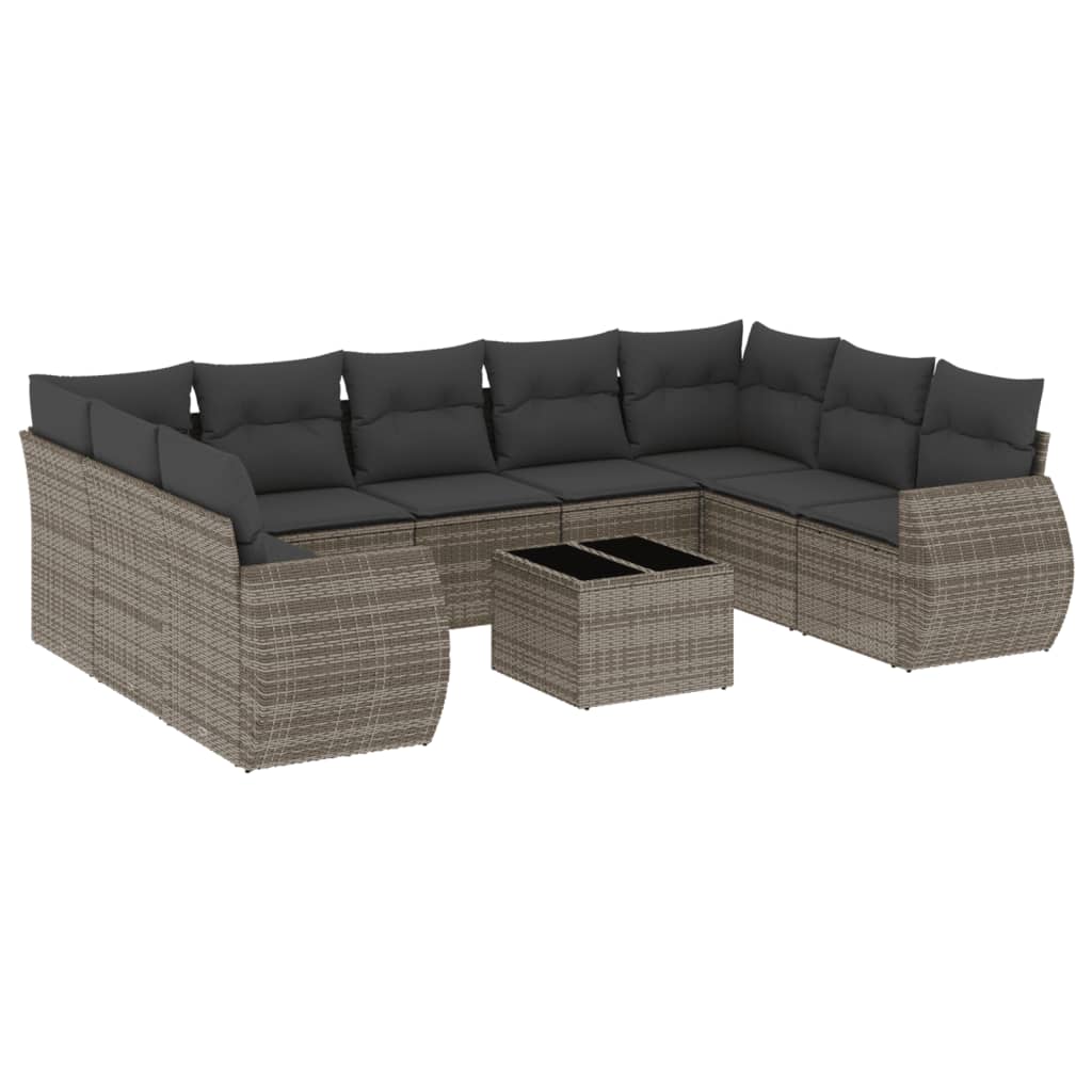 Set Divano da Giardino 10 pz con Cuscini Grigio in Polyrattan - homemem39