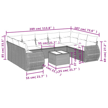 Set Divano Giardino 10 pz con Cuscini Grigio Chiaro Polyrattan - homemem39