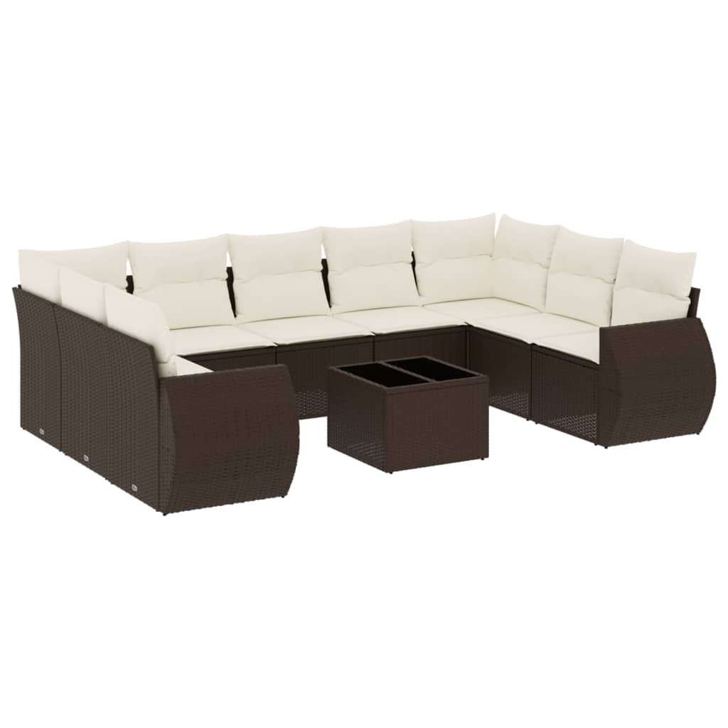 Set Divani da Giardino 10pz con Cuscini in Polyrattan Marrone - homemem39