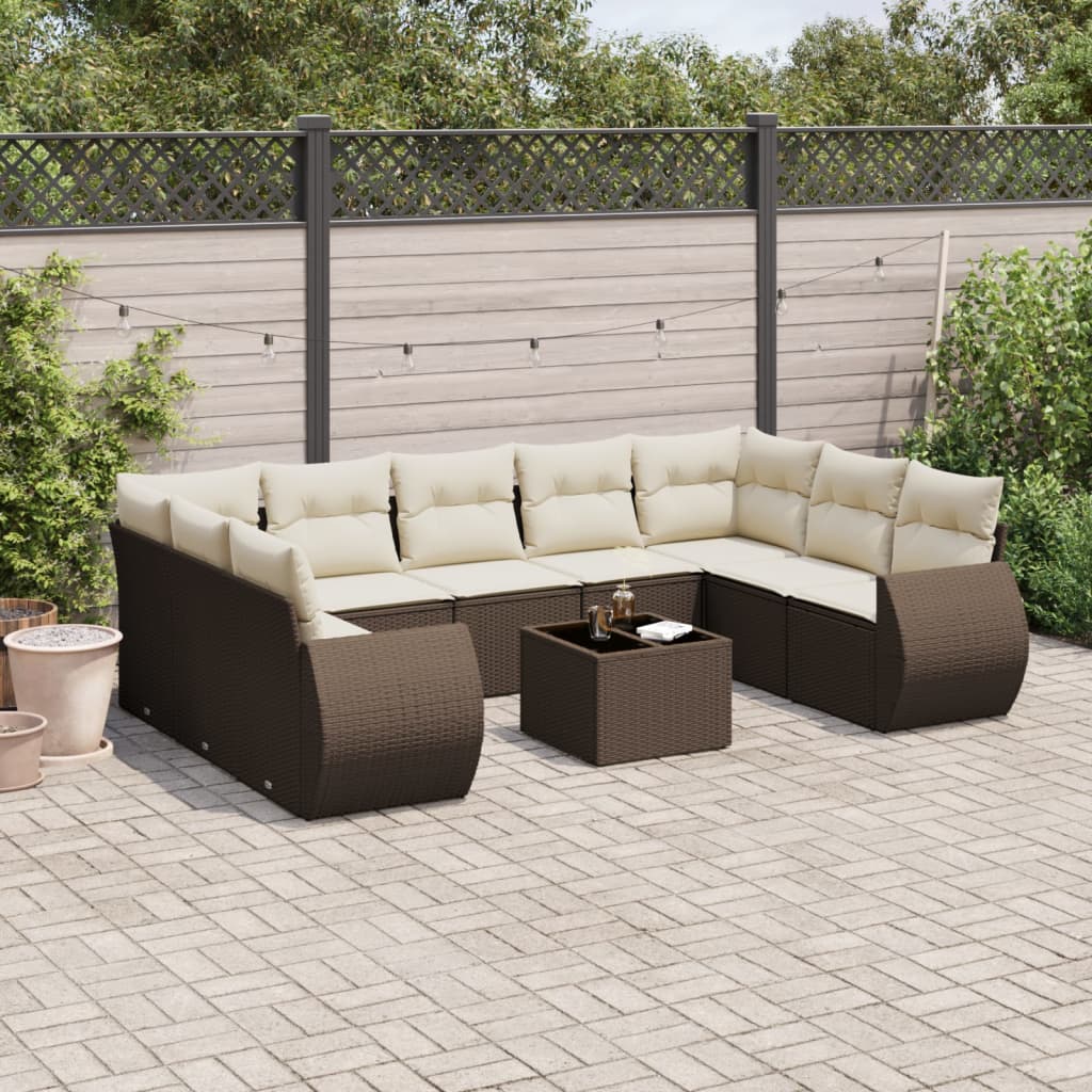 Set Divani da Giardino 10pz con Cuscini in Polyrattan Marrone - homemem39