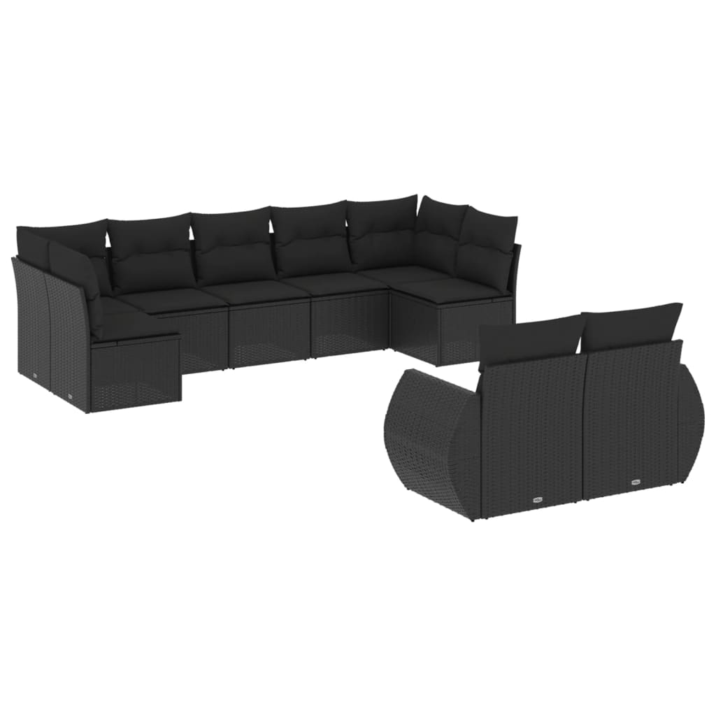 Set Divani da Giardino 9 pz con Cuscini Nero in Polyrattan - homemem39