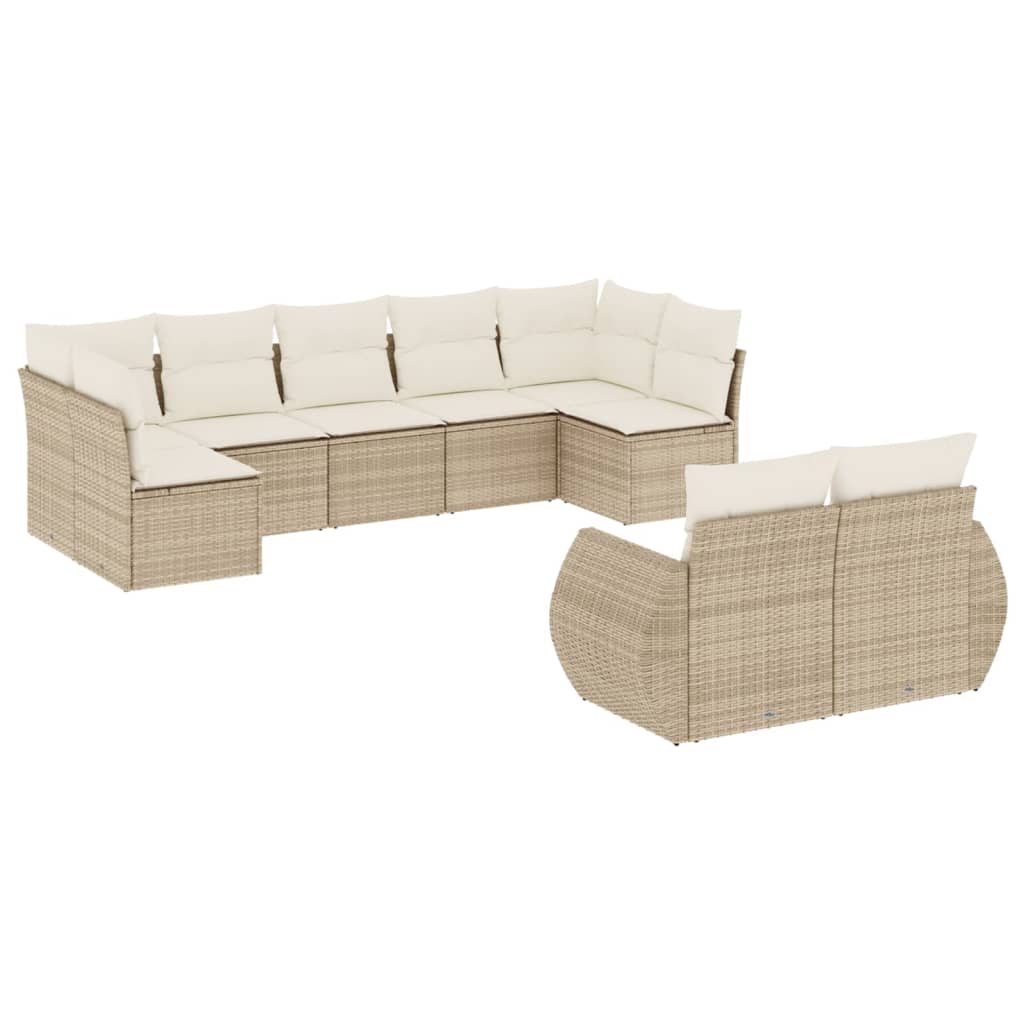 Set Divano da Giardino 9 pz con Cuscini Beige in Polyrattan - homemem39