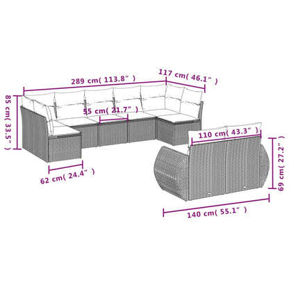 Set Divano da Giardino 9 pz con Cuscini Grigio in Polyrattan - homemem39