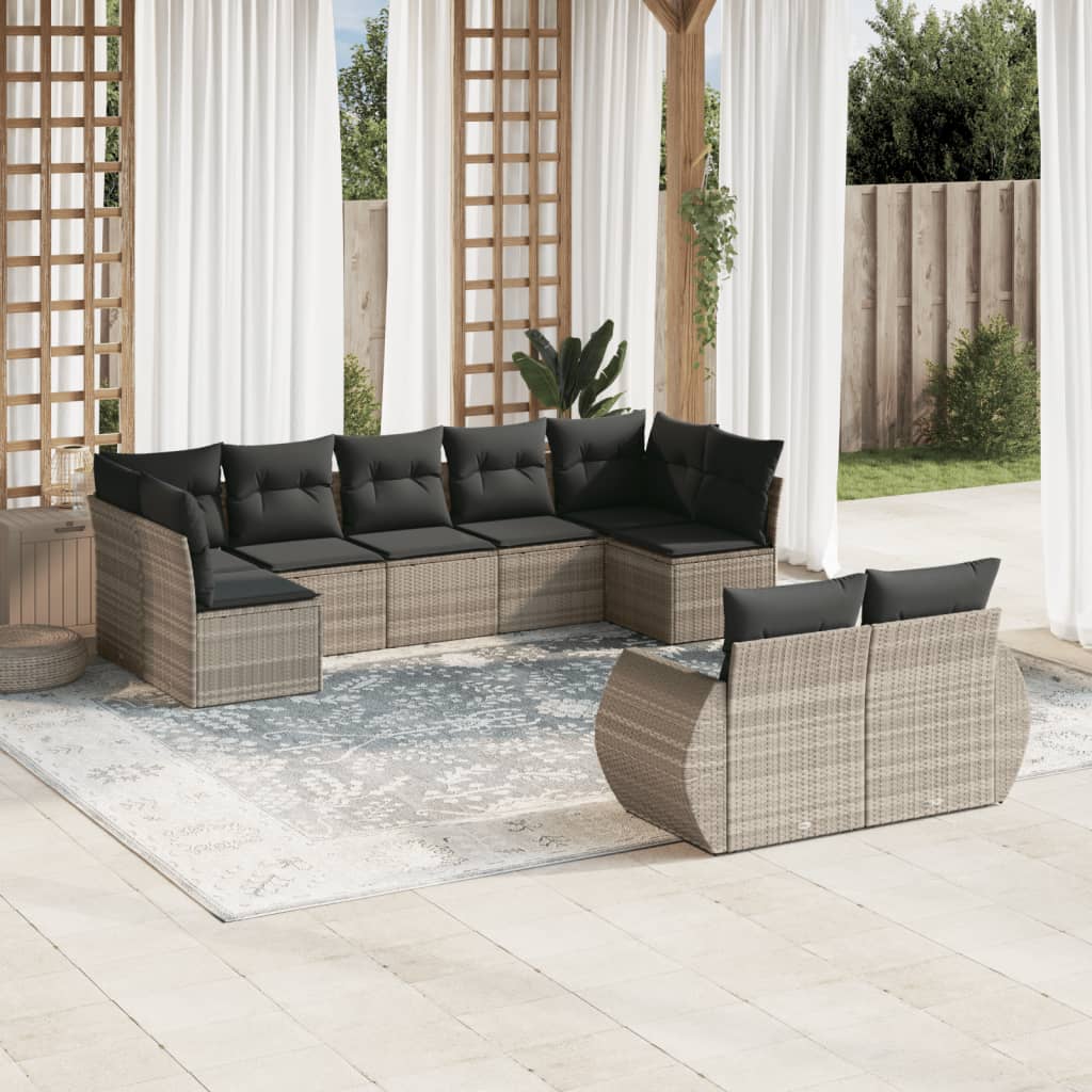 Set Divano da Giardino 9pz con Cuscini Grigio Chiaro Polyrattan - homemem39