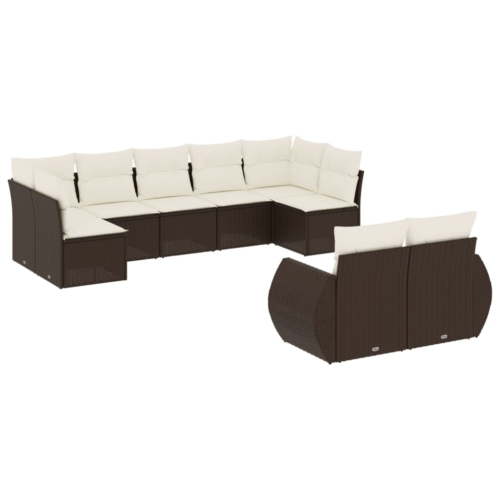 Set Divani da Giardino 9pz con Cuscini Marrone in Polyrattan - homemem39