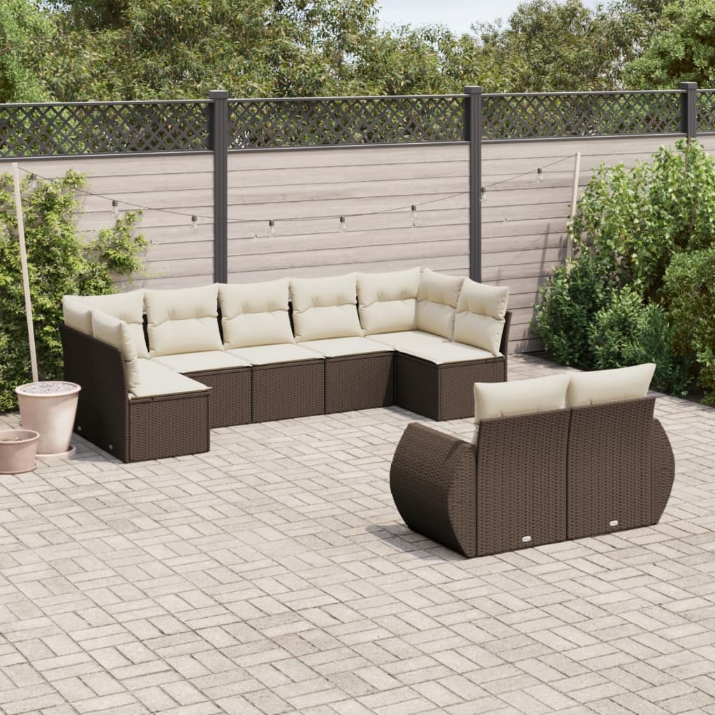 Set Divani da Giardino 9pz con Cuscini Marrone in Polyrattan - homemem39