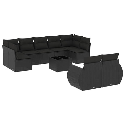 Set Divani da Giardino 10pz con Cuscini in Polyrattan Nero - homemem39