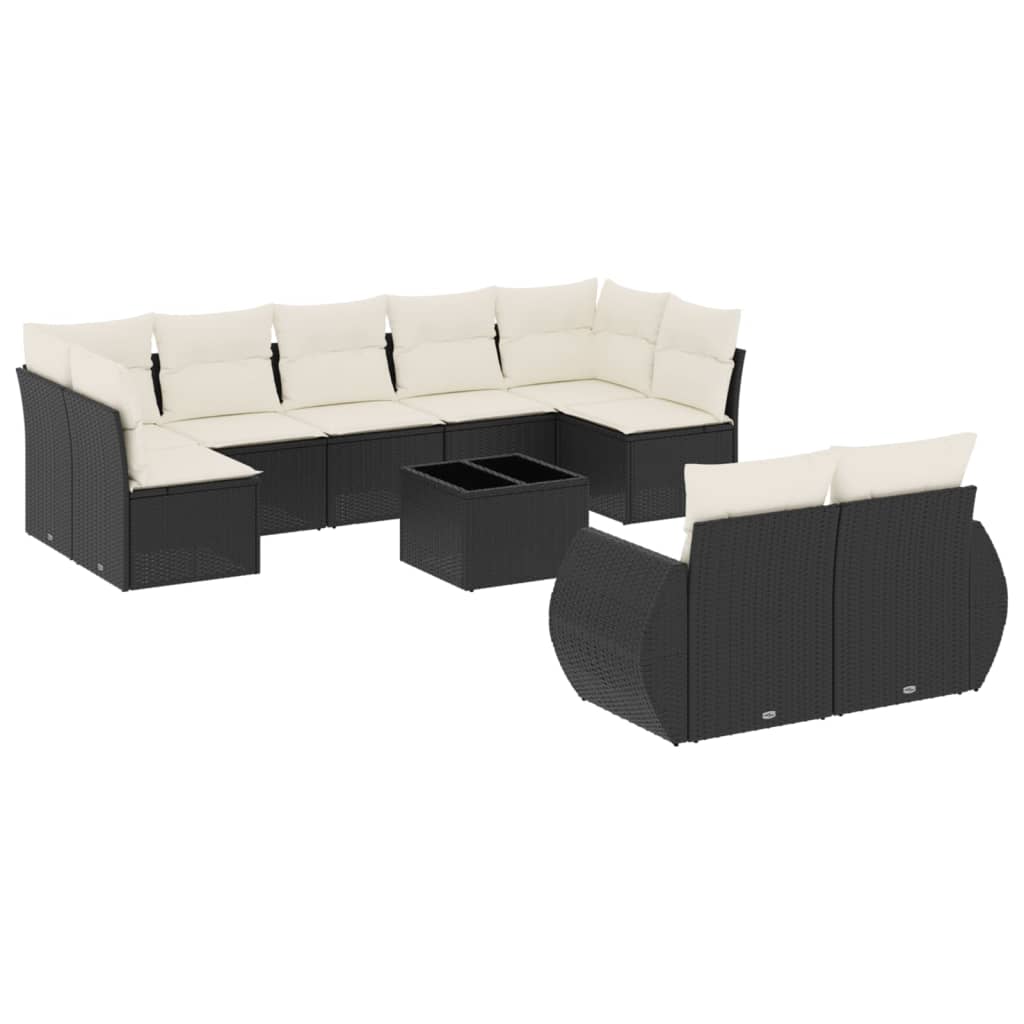 Set Divani da Giardino 10pz con Cuscini in Polyrattan Nero - homemem39