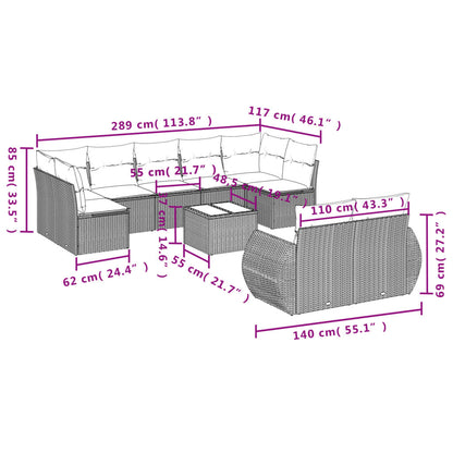 Set Divani da Giardino 10pz con Cuscini in Polyrattan Nero - homemem39