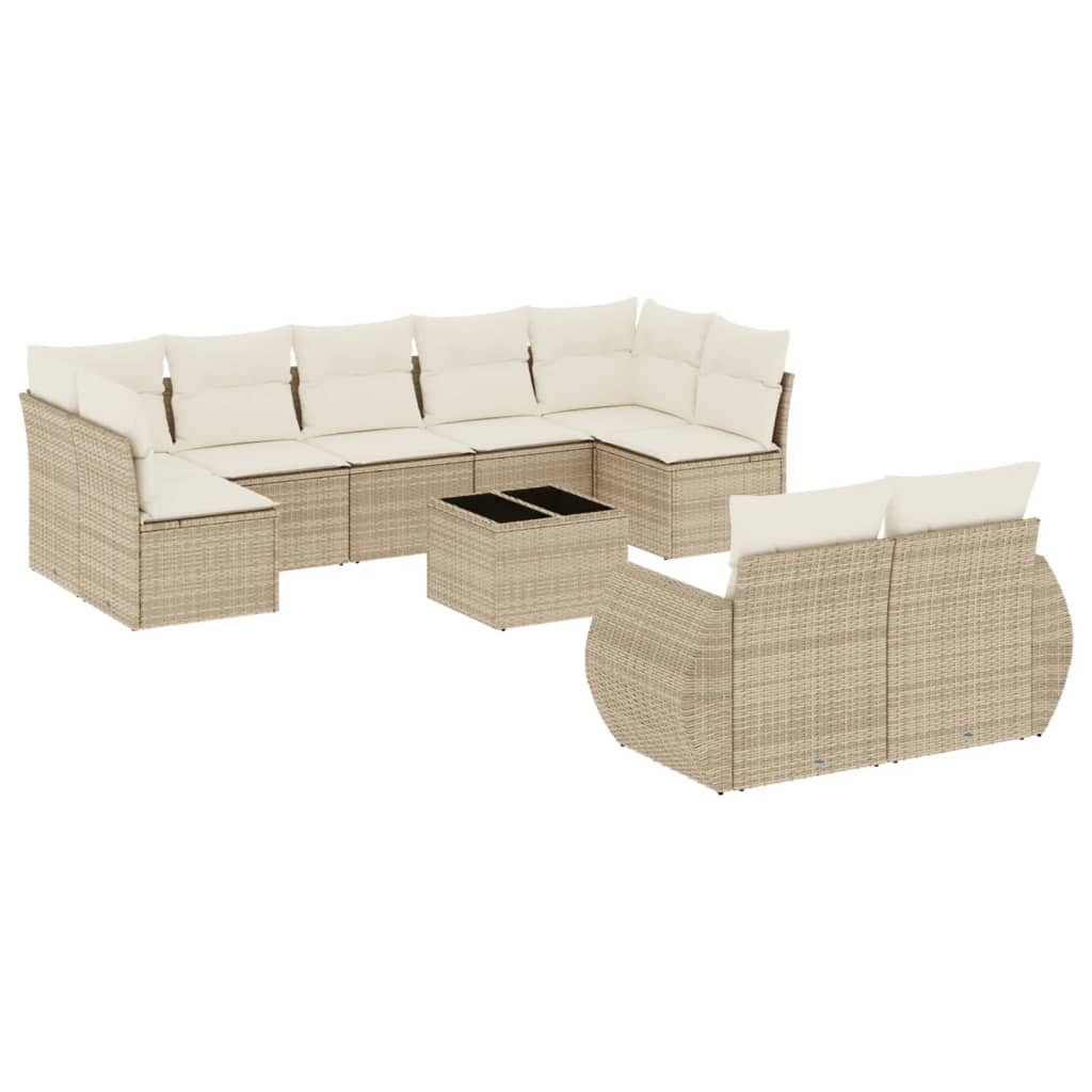 Set Divano da Giardino 10 pz con Cuscini Beige in Polyrattan - homemem39