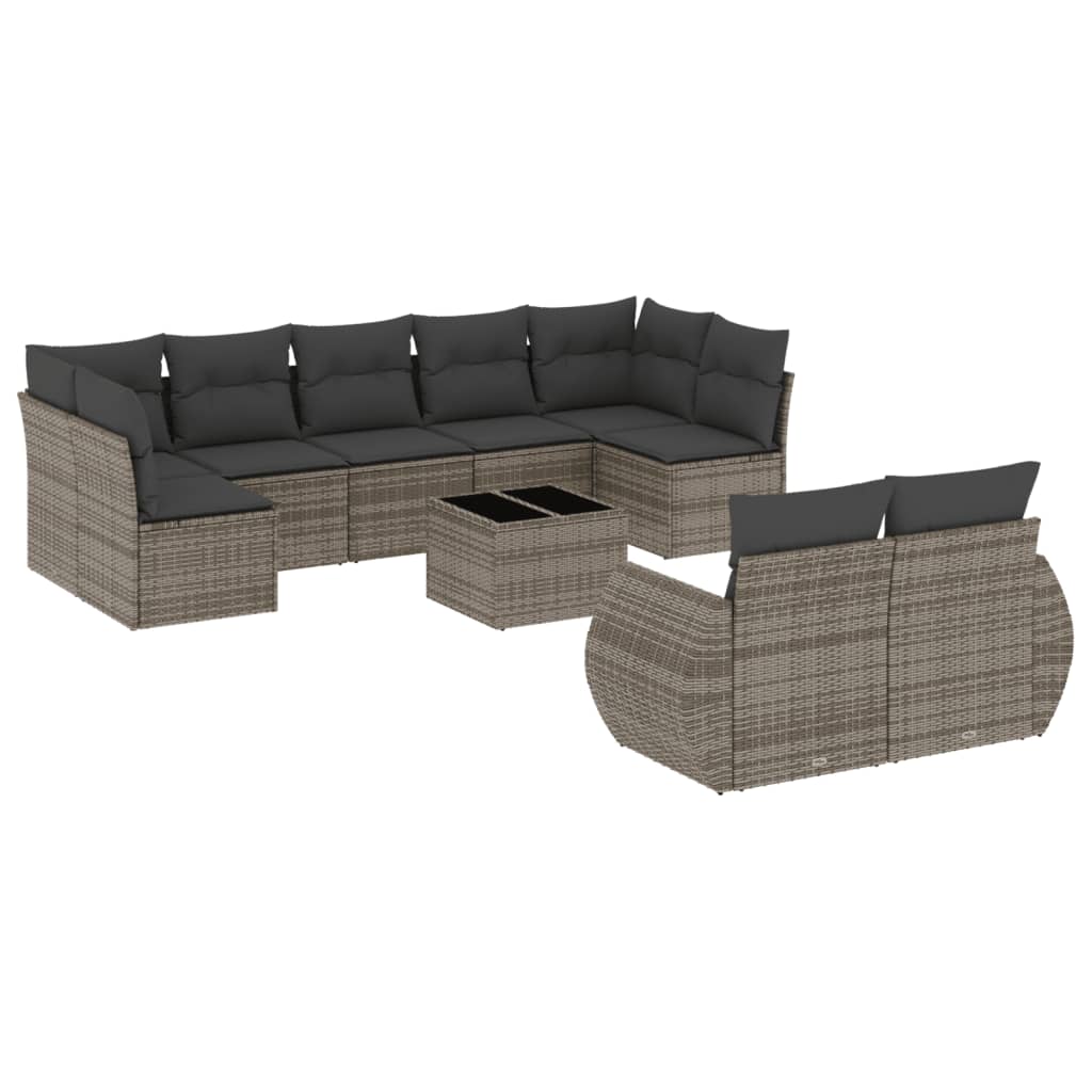 Set Divano da Giardino 10 pz con Cuscini Grigio in Polyrattan - homemem39