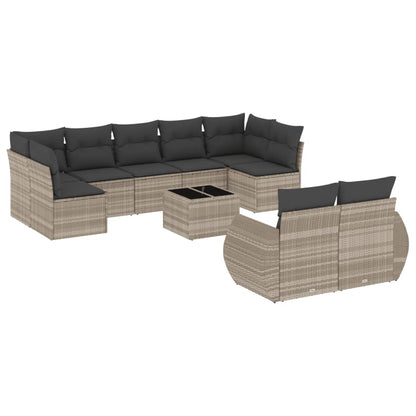 Set Divano Giardino 10 pz con Cuscini Grigio Chiaro Polyrattan - homemem39