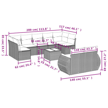 Set Divani da Giardino 10pz con Cuscini in Polyrattan Marrone - homemem39