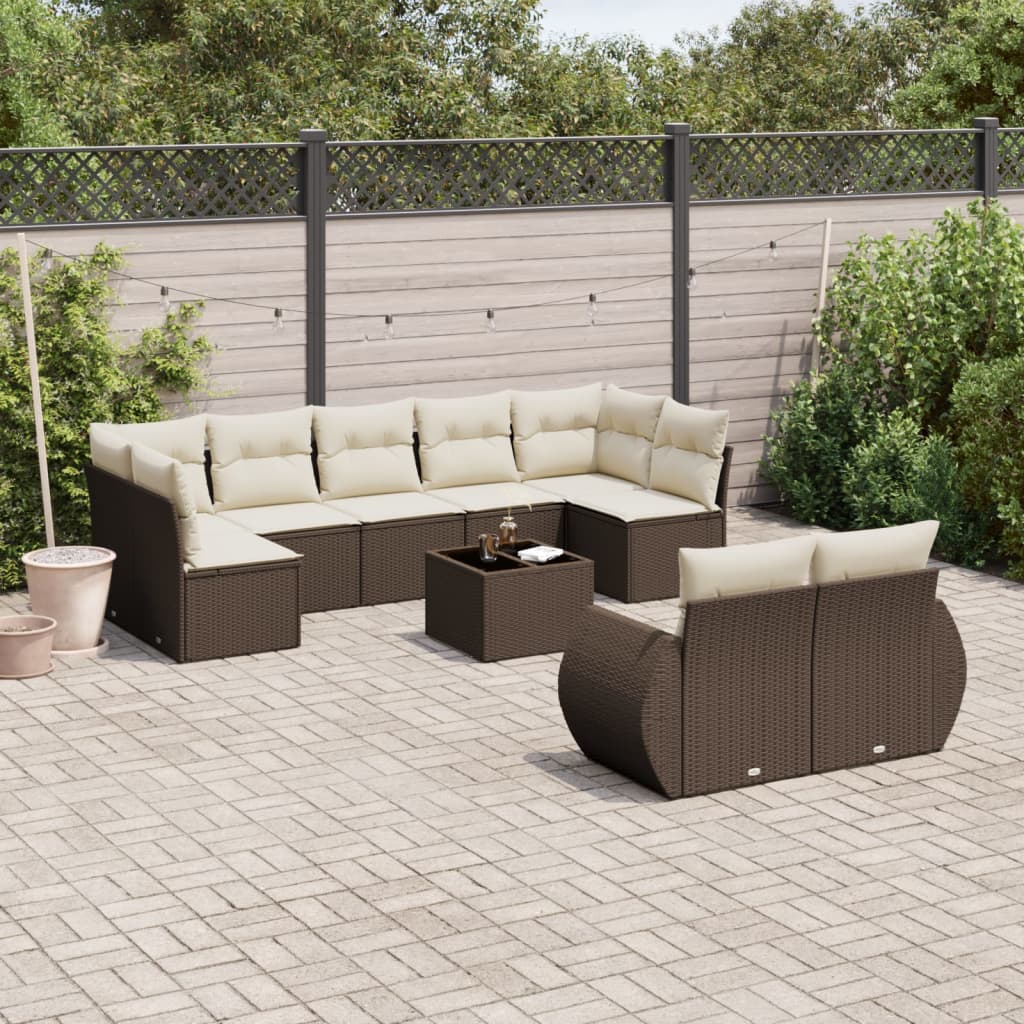 Set Divani da Giardino 10pz con Cuscini in Polyrattan Marrone - homemem39