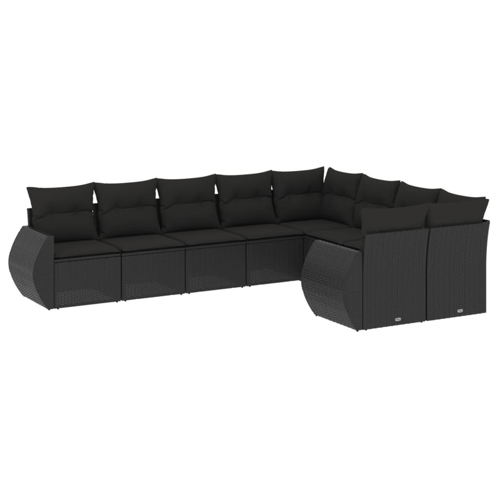 Set Divani da Giardino 9 pz con Cuscini Nero in Polyrattan - homemem39