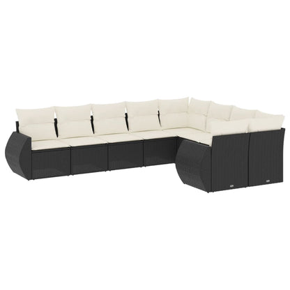 Set Divani da Giardino 9 pz con Cuscini Nero in Polyrattan - homemem39