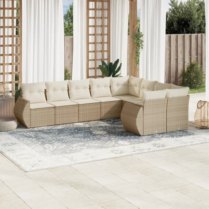 Set Divano da Giardino 9 pz con Cuscini Beige in Polyrattan - homemem39