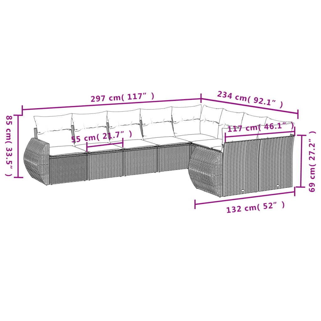 Set Divano da Giardino 9 pz con Cuscini Beige in Polyrattan - homemem39