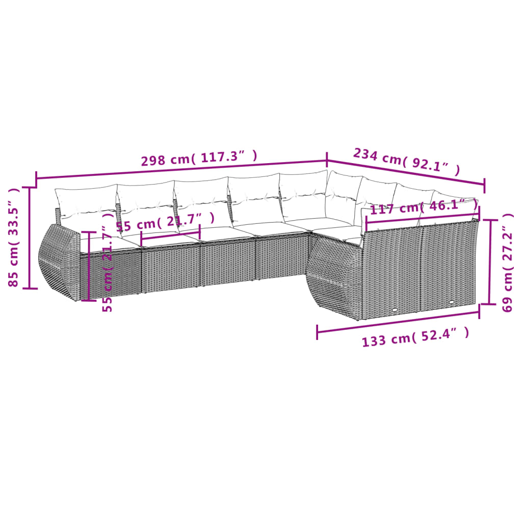 Set Divano da Giardino 9pz con Cuscini Grigio Chiaro Polyrattan - homemem39