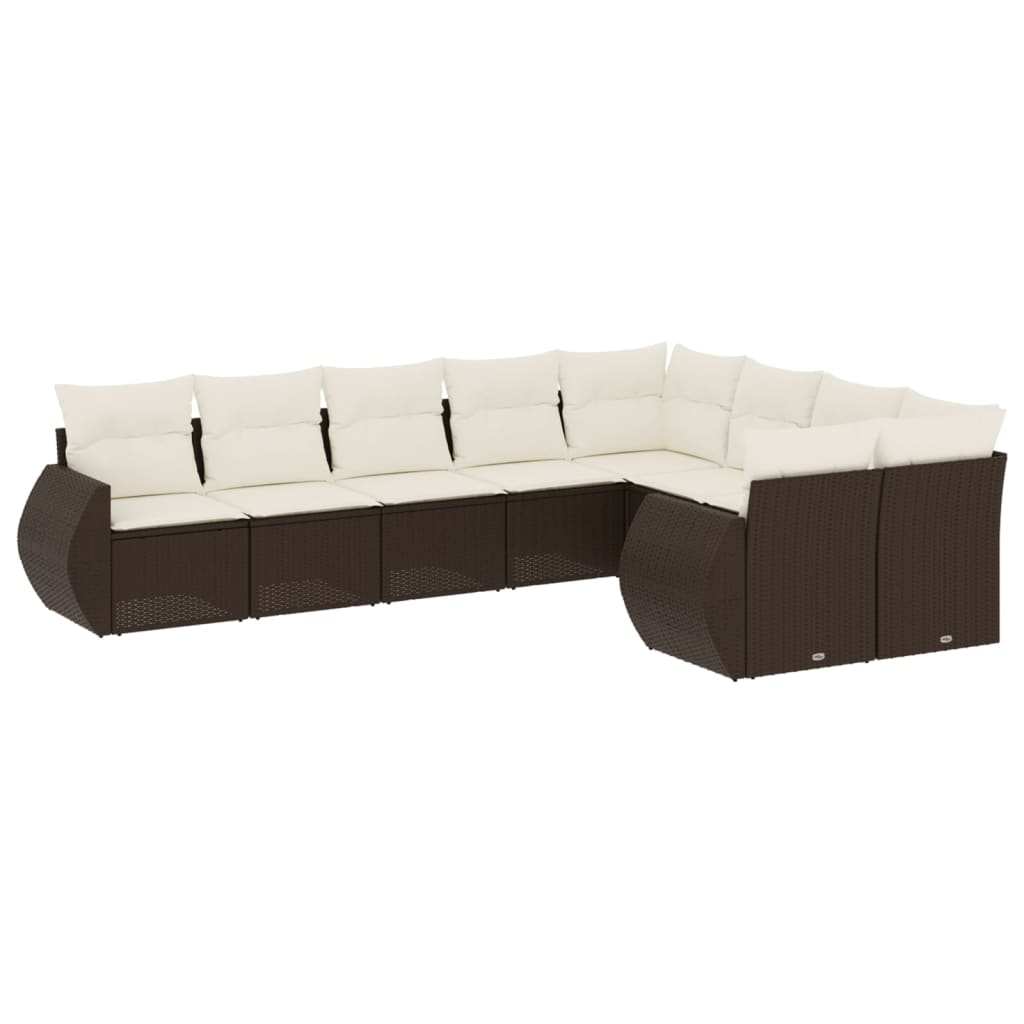 Set Divani da Giardino 9pz con Cuscini Marrone in Polyrattan