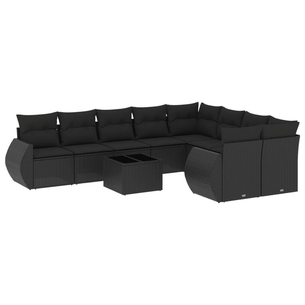 Set Divani da Giardino 10pz con Cuscini in Polyrattan Nero - homemem39