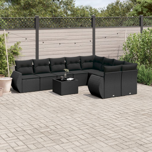 Set Divani da Giardino 10pz con Cuscini in Polyrattan Nero - homemem39