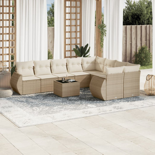 Set Divano da Giardino 10 pz con Cuscini Beige in Polyrattan - homemem39