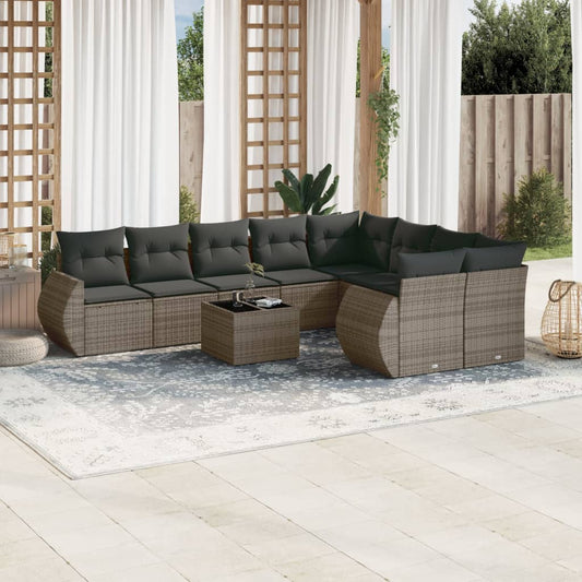 Set Divano da Giardino 10 pz con Cuscini Grigio in Polyrattan - homemem39