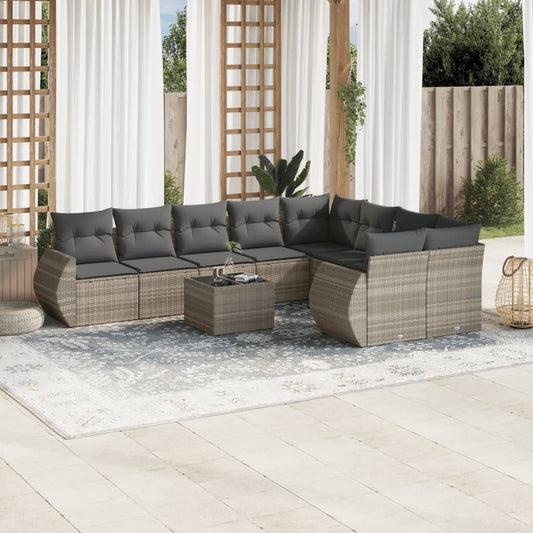 Set Divano Giardino 10 pz con Cuscini Grigio Chiaro Polyrattan - homemem39