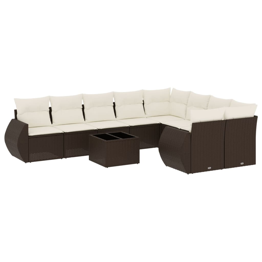 Set Divani da Giardino 10pz con Cuscini in Polyrattan Marrone - homemem39