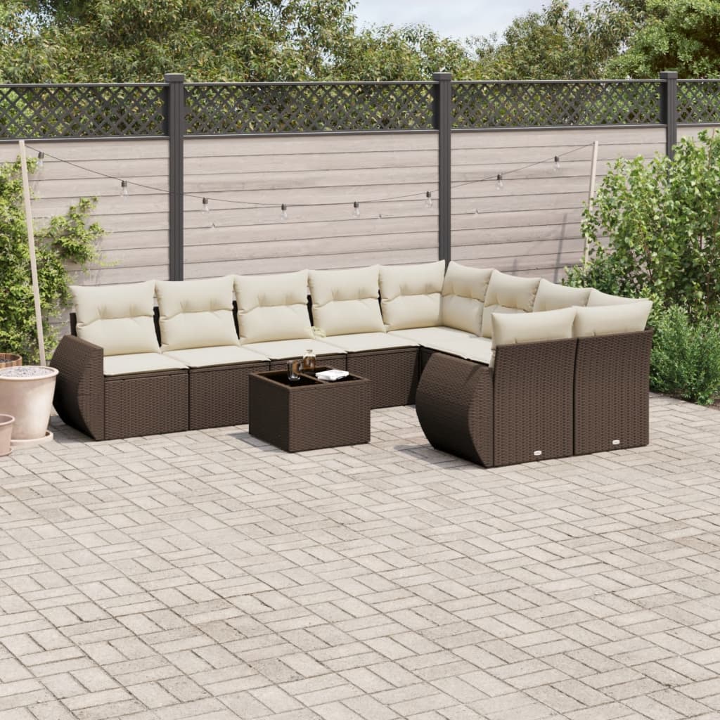 Set Divani da Giardino 10pz con Cuscini in Polyrattan Marrone - homemem39