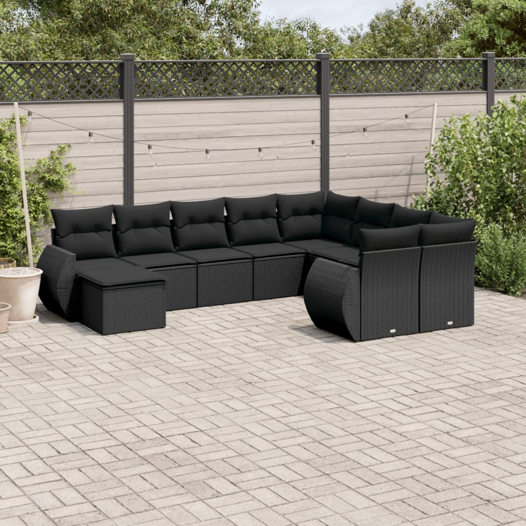 Set Divani da Giardino 10pz con Cuscini in Polyrattan Nero - homemem39