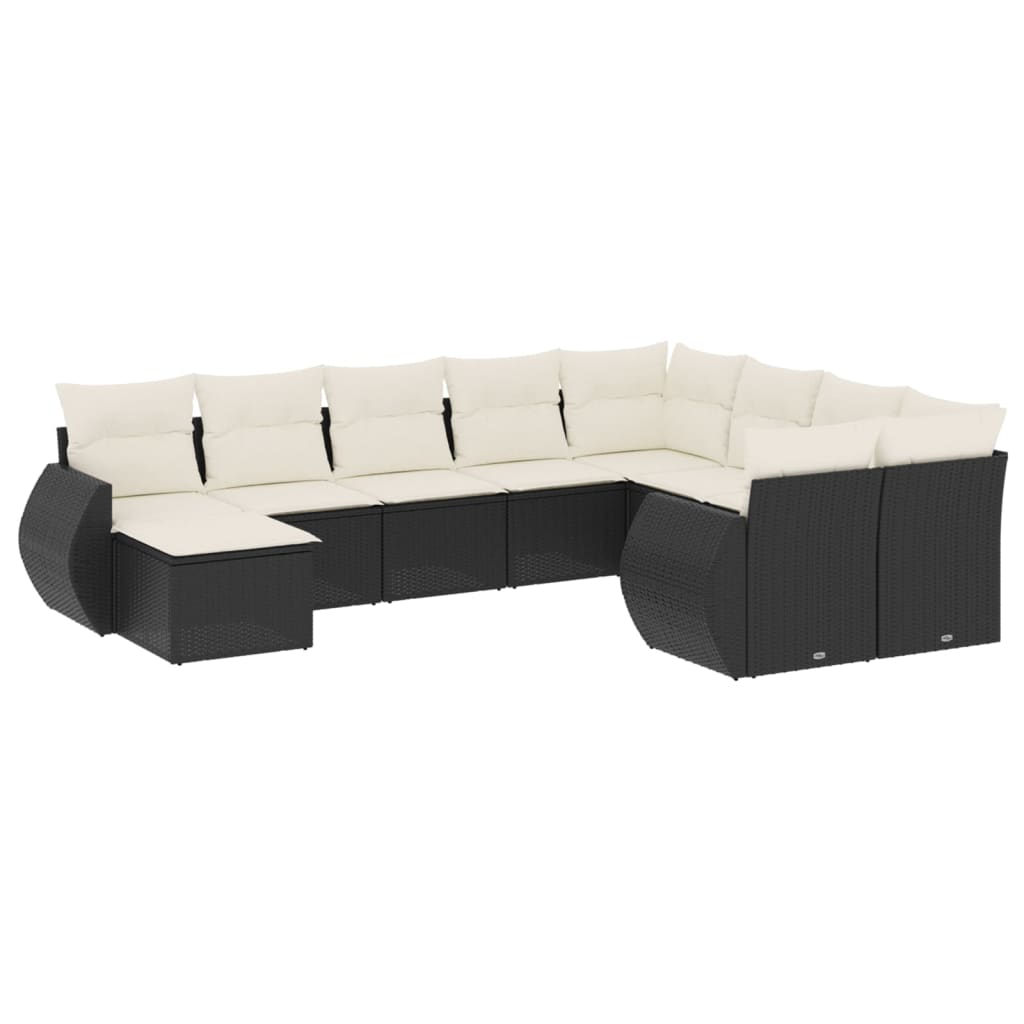 Set Divani da Giardino 10pz con Cuscini in Polyrattan Nero - homemem39