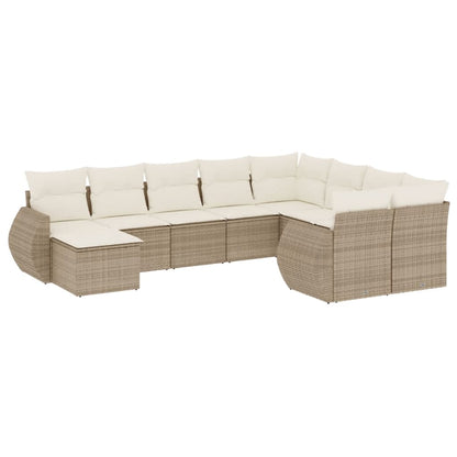 Set Divano da Giardino 10 pz con Cuscini Beige in Polyrattan - homemem39