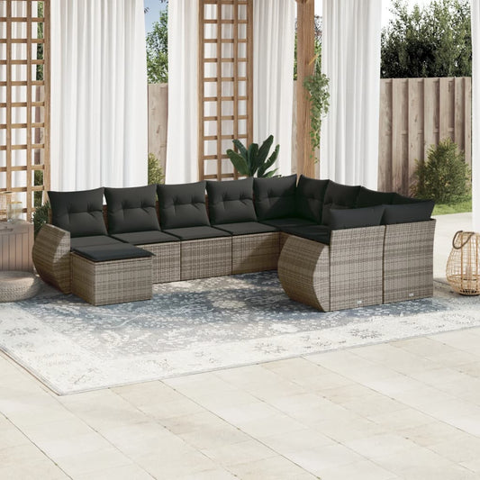 Set Divano da Giardino 10 pz con Cuscini Grigio in Polyrattan - homemem39