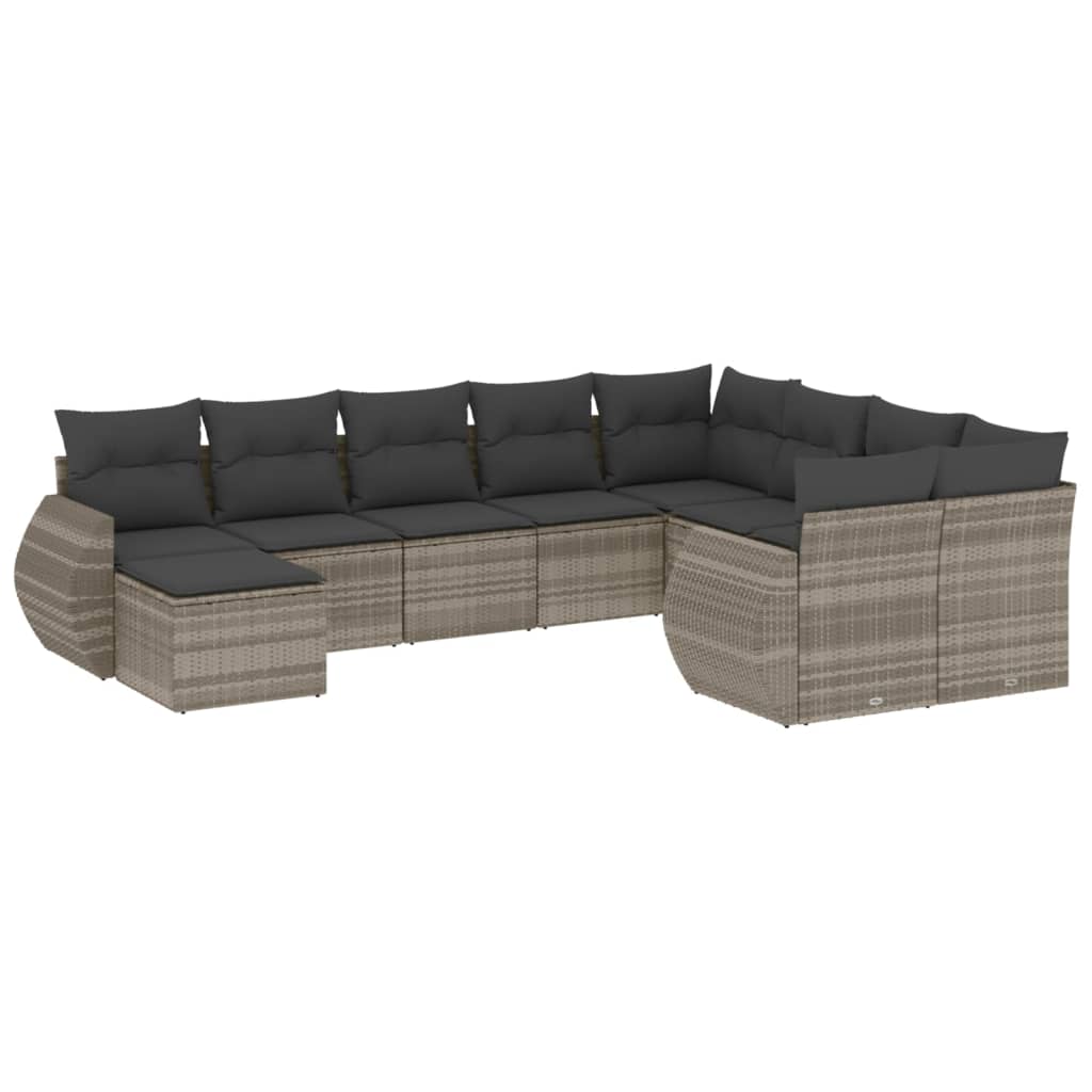 Set Divano Giardino 10 pz con Cuscini Grigio Chiaro Polyrattan - homemem39