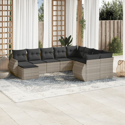 Set Divano Giardino 10 pz con Cuscini Grigio Chiaro Polyrattan - homemem39