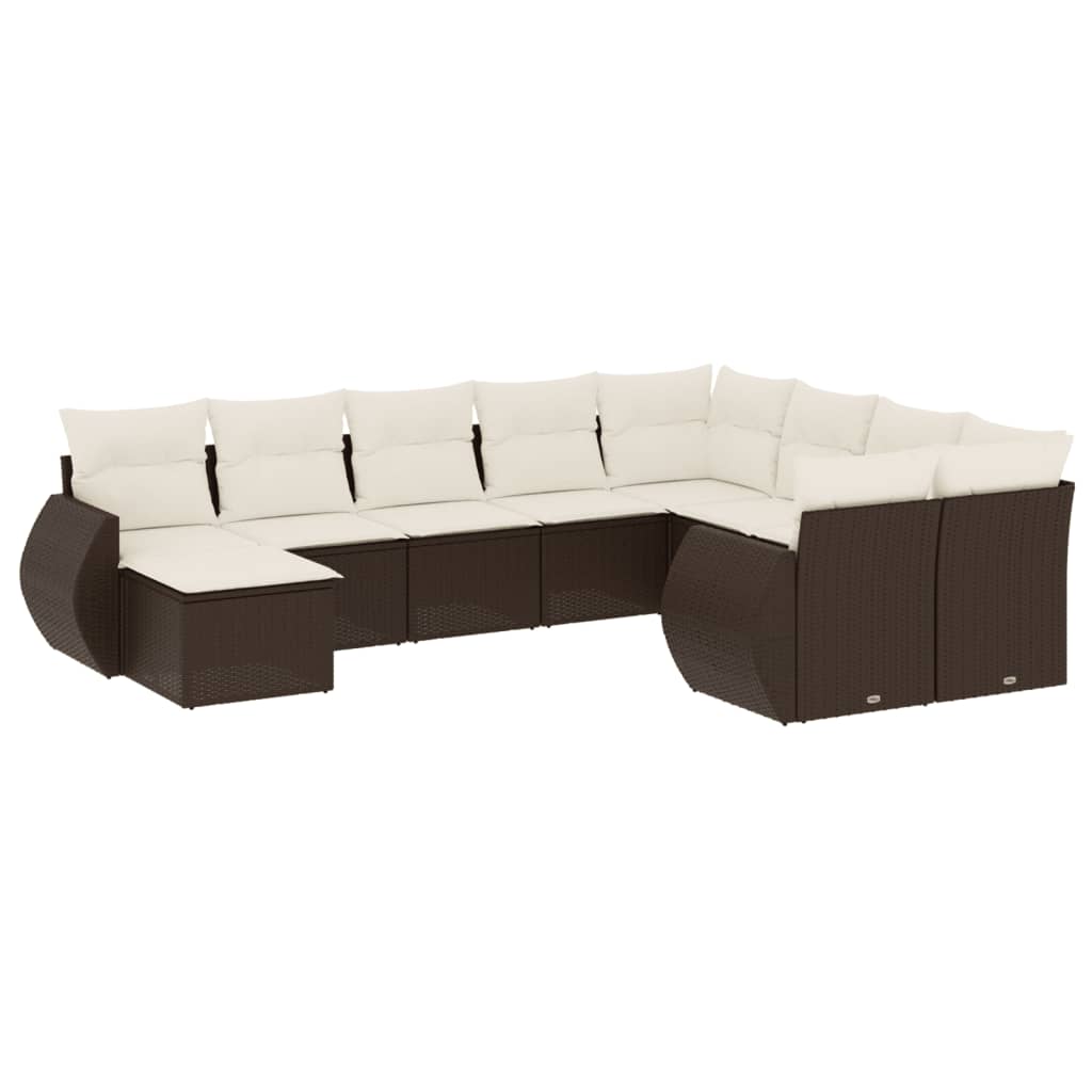 Set Divani da Giardino 10pz con Cuscini in Polyrattan Marrone - homemem39