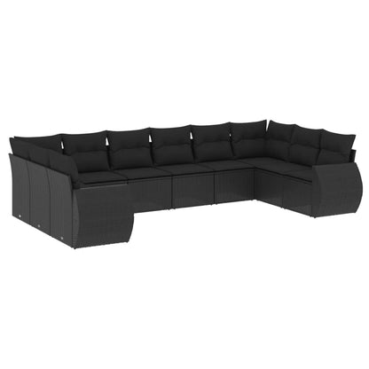 Set Divani da Giardino 10pz con Cuscini in Polyrattan Nero - homemem39