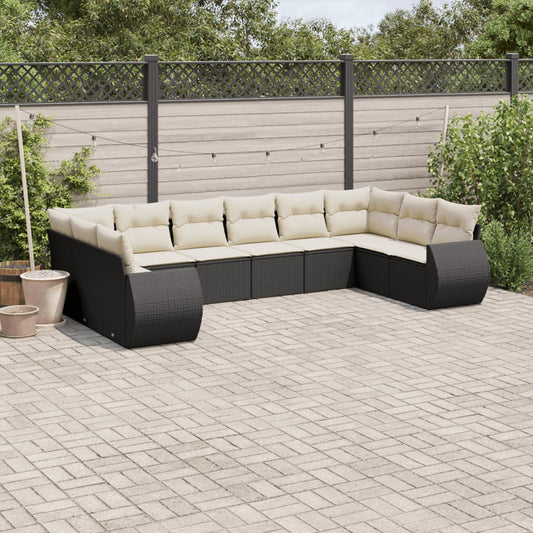 Set Divani da Giardino 10pz con Cuscini in Polyrattan Nero - homemem39