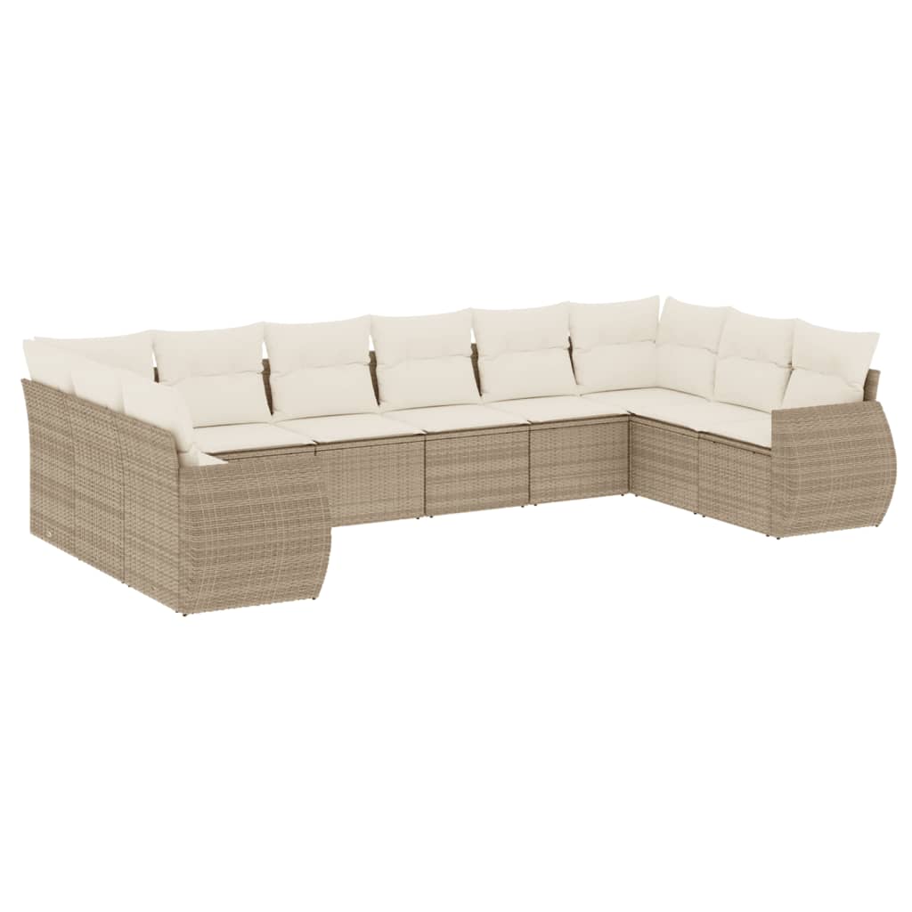 Set Divano da Giardino 10 pz con Cuscini Beige in Polyrattan - homemem39